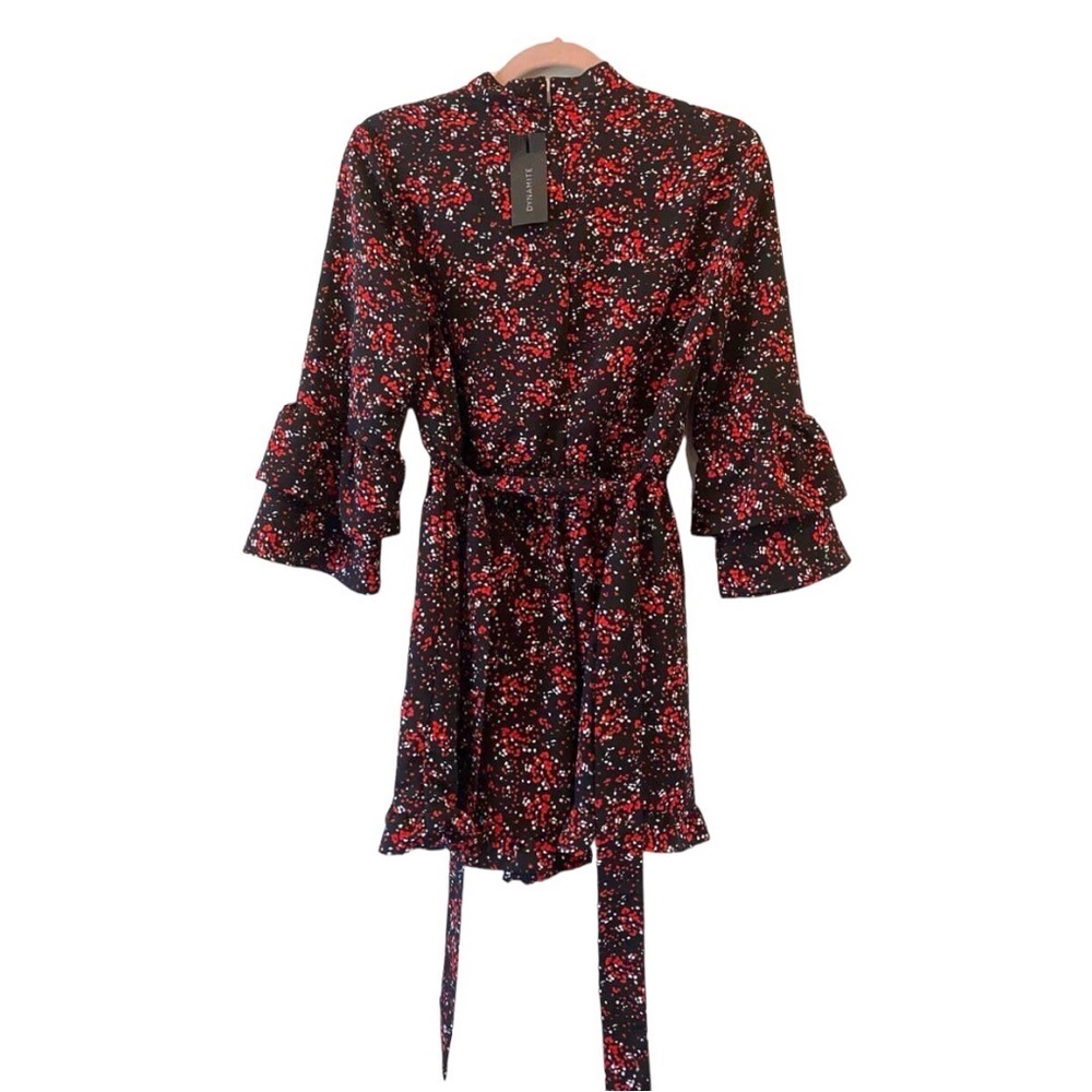 Dynamite Medium Black Red Floral Romper